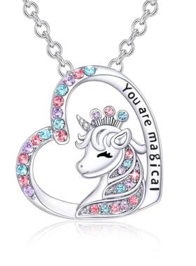 women necklace chocker欧美新款独角兽项链 可爱七彩钻石配饰