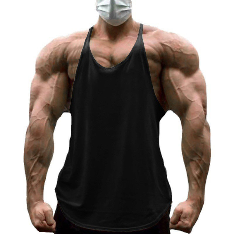 GYM Men Tank Top纯色男士运动背心纯棉健美健身细带工字背吊带衫