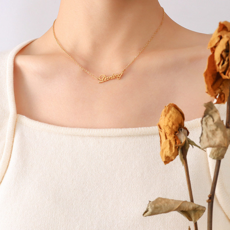 Women Necklace Chocker日韩风潮流darling英文字母吊坠项链 校园