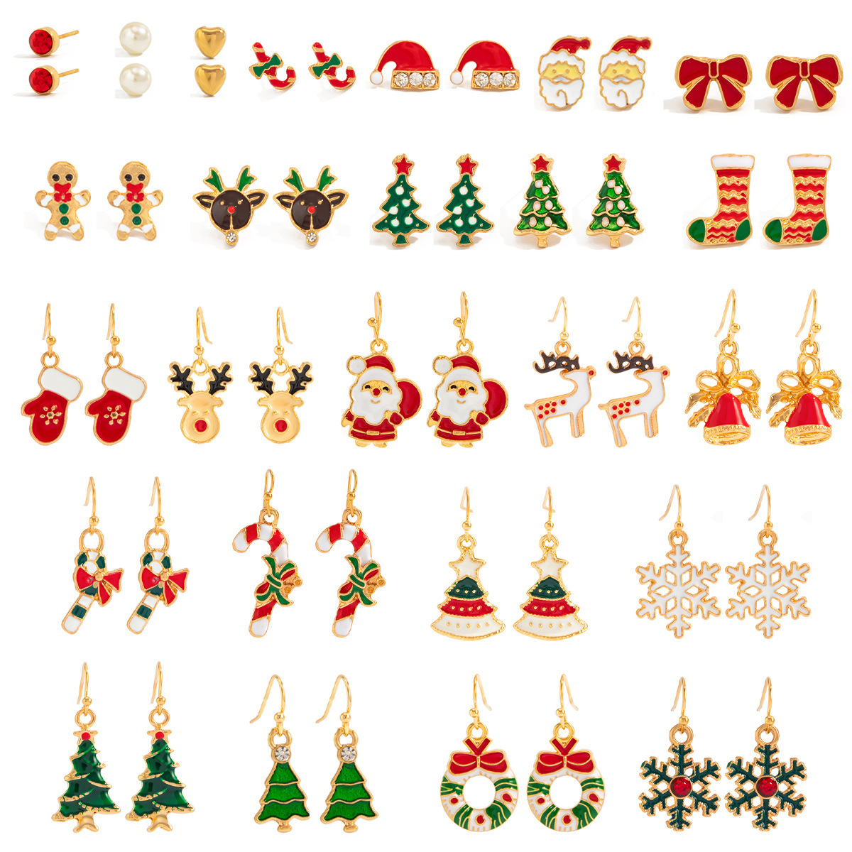 Christmas Earrings圣诞节耳环Santa Tree Xmas Jingle Bell Gift