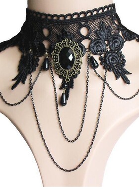 women necklace ladies欧美朋克宽颈饰黑色蕾丝项链 宴会礼服夸张