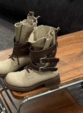 Western Cowboy Boots for Women内增高版皮带扣小众辣妹短筒