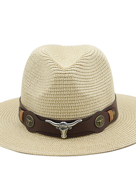 草帽Western Cowboy Hat 复古男女春夏秋爵士草帽大檐太阳沙滩