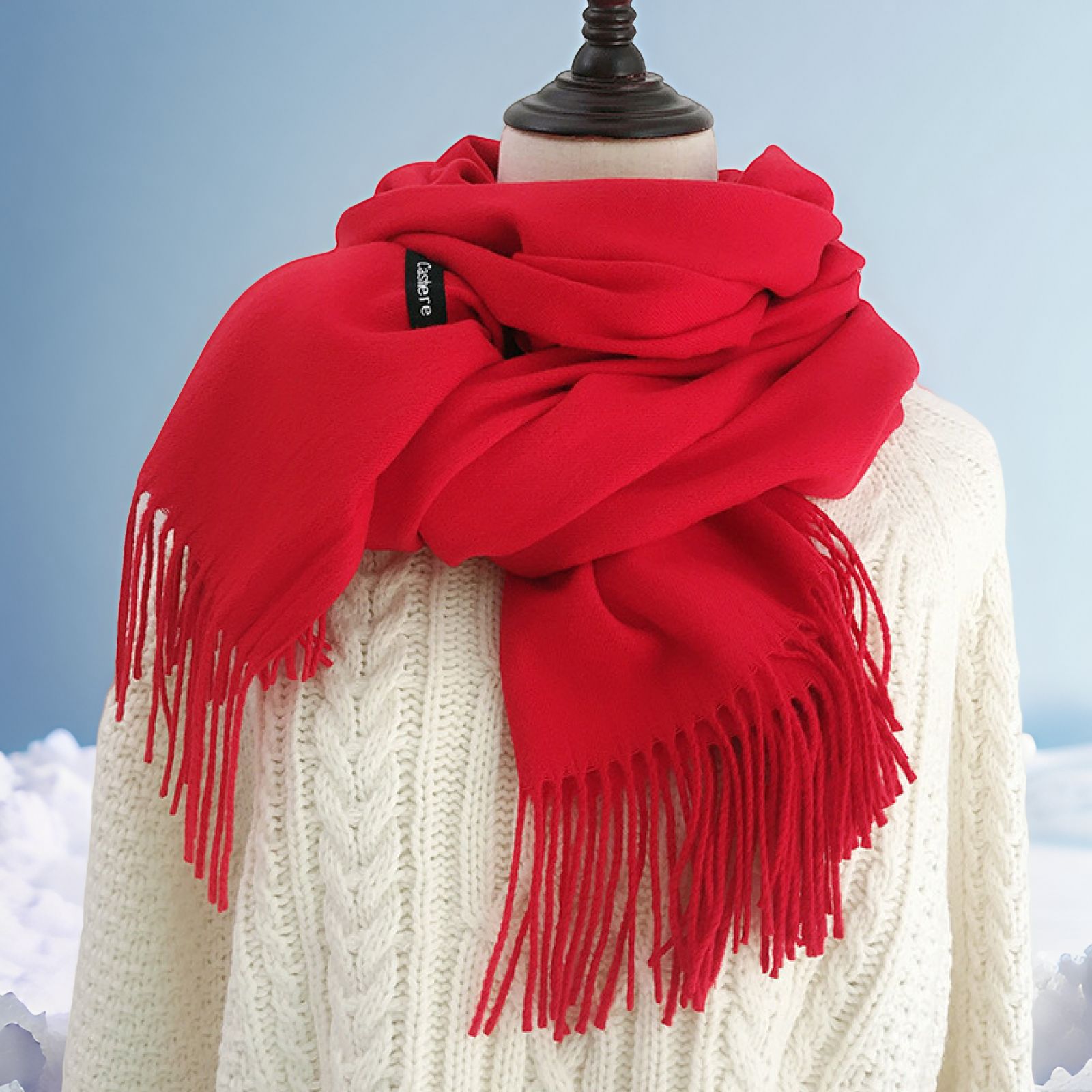 men scarf winter new红围巾中国红logo刺绣印字纯色仿羊绒