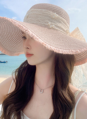 草帽Vintage Western Cowboy Hat Fashion新款甜美大蝴蝶结遮阳