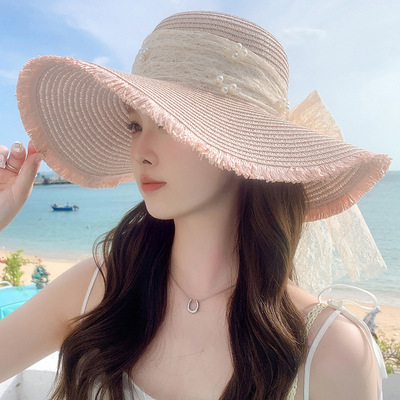 草帽Vintage Western Cowboy Hat Fashion新款甜美大蝴蝶结遮阳