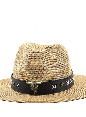 草帽Vintage Western Cowboy Hat男女士波西米亚风大檐草帽