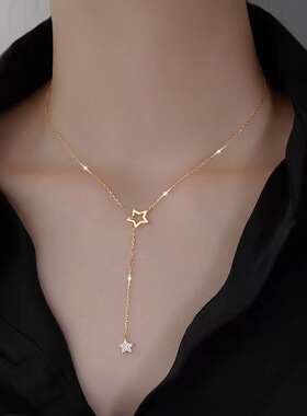 Women Necklace ladies闪钻星星项链女ins小众设计镂空流苏设计