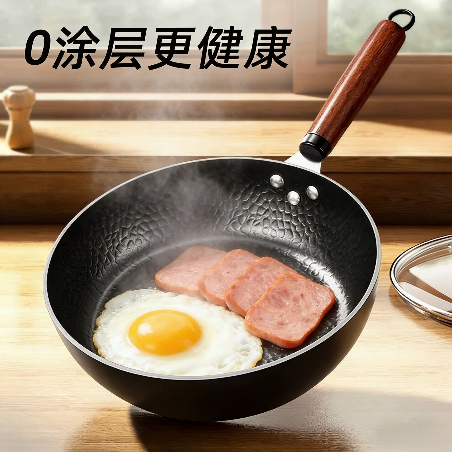 老铁锅传统无涂层不粘锅家用炒菜锅轻便炒锅无油烟加厚手工铁锅具