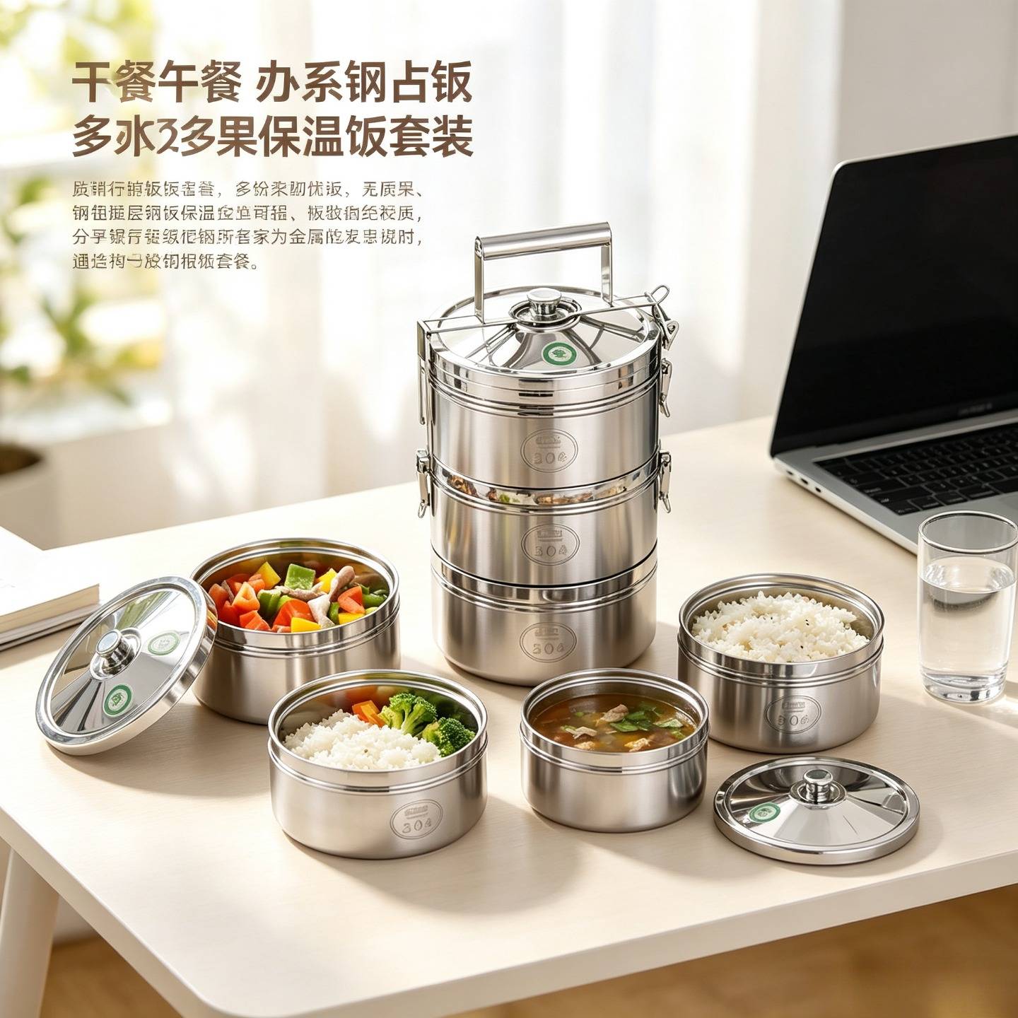 304不锈钢真空保温多层饭盒 饭盒/保温桶/保温提