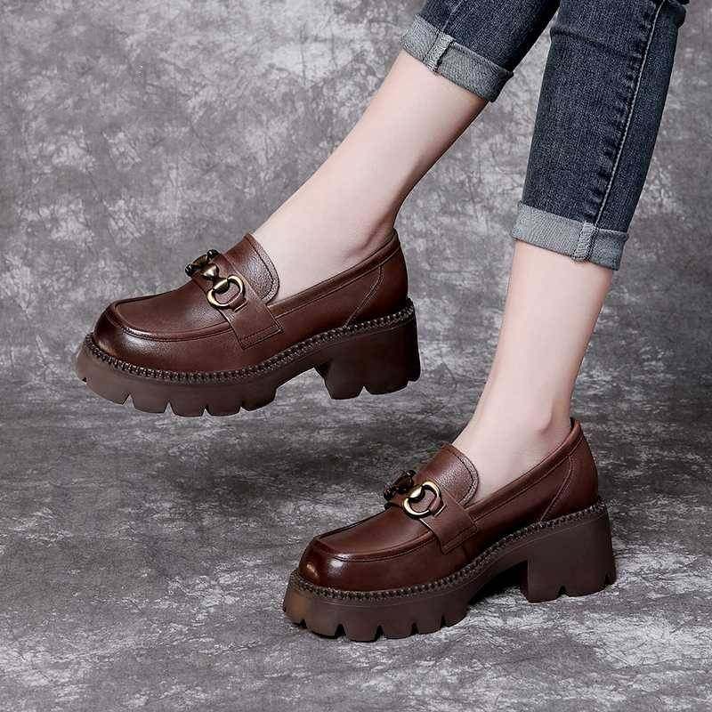 卡琳tucano/啄木鸟66921英伦风皮鞋女圆头复古坡跟厚底松糕乐福鞋