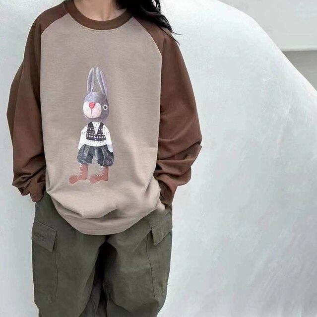 蓬蓬薄款男童女童卫衣2025春秋儿童长袖T恤宽松上衣拼接打底衫