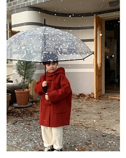 蓬蓬男童女童毛呢子大衣2025新款秋冬装宝宝韩版儿童加棉外套红色