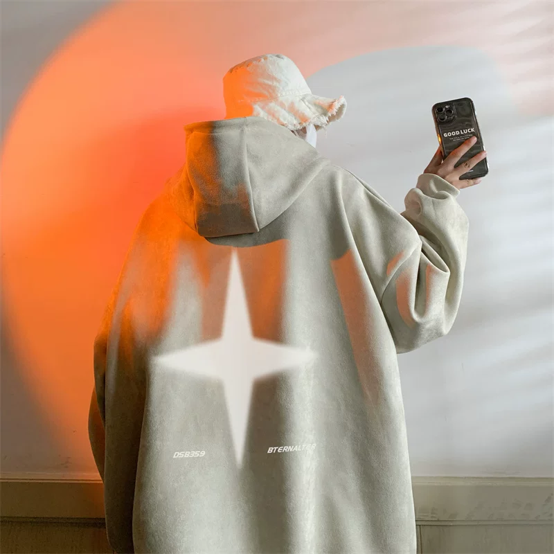 Velvet hoody, oversize, American style