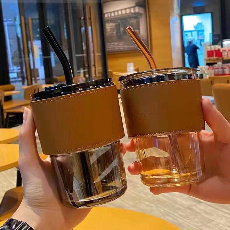 인터넷 연예인 대나무 컵 크리 에이 티브 투명 유리 밀짚 컵 휴대용 뚜껑 풍수 컵 우유 커피 컵