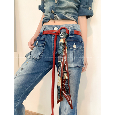红色丝巾腰带配饰女丝带腰链皮带嘻哈朋克复古美式装饰配牛仔裤带