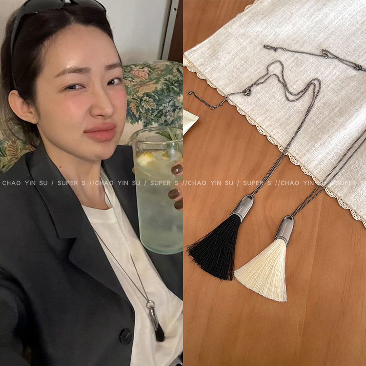 车静媛同款时髦流苏毛刷子项链