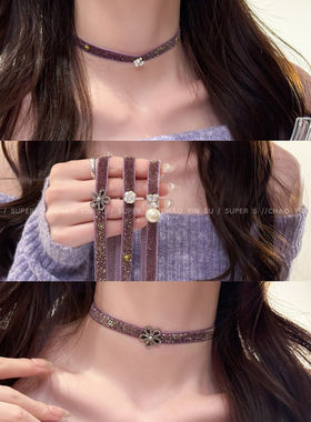 锆石珍珠花朵choker颈带项链