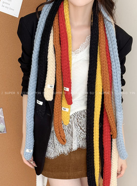 黄色细窄长条小法棍围巾女秋冬新款小众高级感百搭护颈氛围感围脖