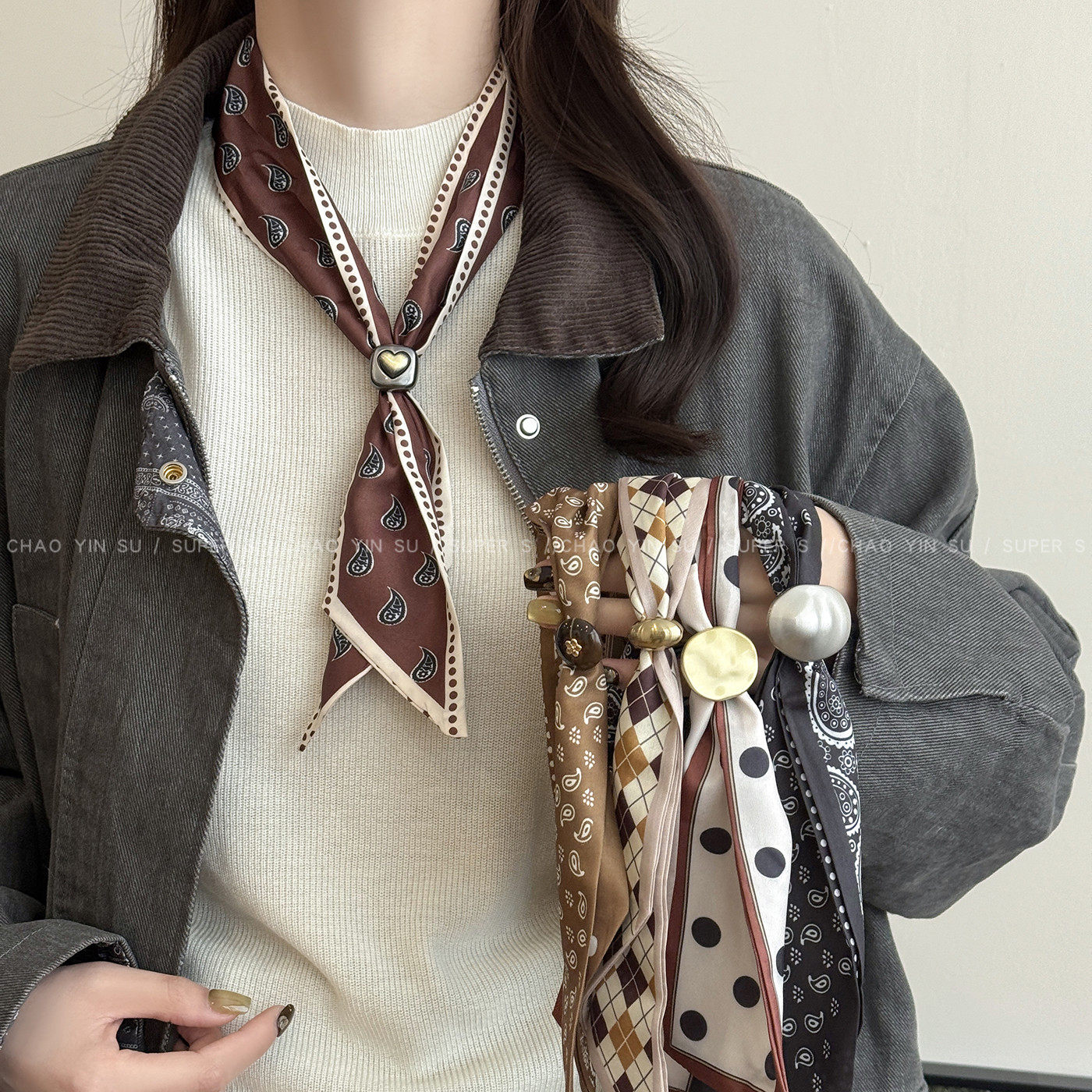 腰果花波点长条丝巾项链女秋冬复古设计感系脖护颈配饰百搭毛衣链,服饰配件/皮带/帽子/围巾,围巾/丝巾/披肩,淘宝优惠券,粉丝福利购,淘宝优惠卷