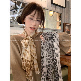 时髦辣妹！复古豹纹丝巾女古着长条高级感围巾披肩百搭装饰配饰品