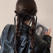 芭蕾风黑色蝴蝶结飘带发夹子女扎头发双马尾抓夹秋冬新款 发饰头饰