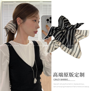 简约黑白条纹方巾大肠发圈女韩系方形低马尾头绳发饰许我耀眼同款