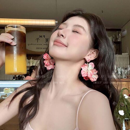 超仙玫瑰花朵流苏耳环森系耳夹