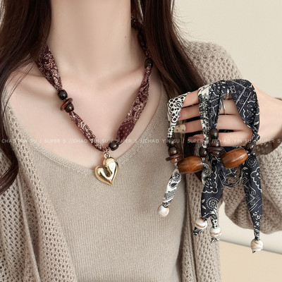 木珠爱心丝巾项链拉式毛衣链