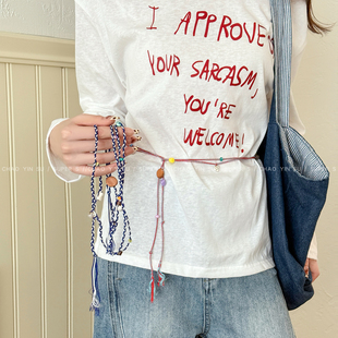 店长主推！原创设计彩色串珠长绳叠戴项链女小众设计感腰链配饰品