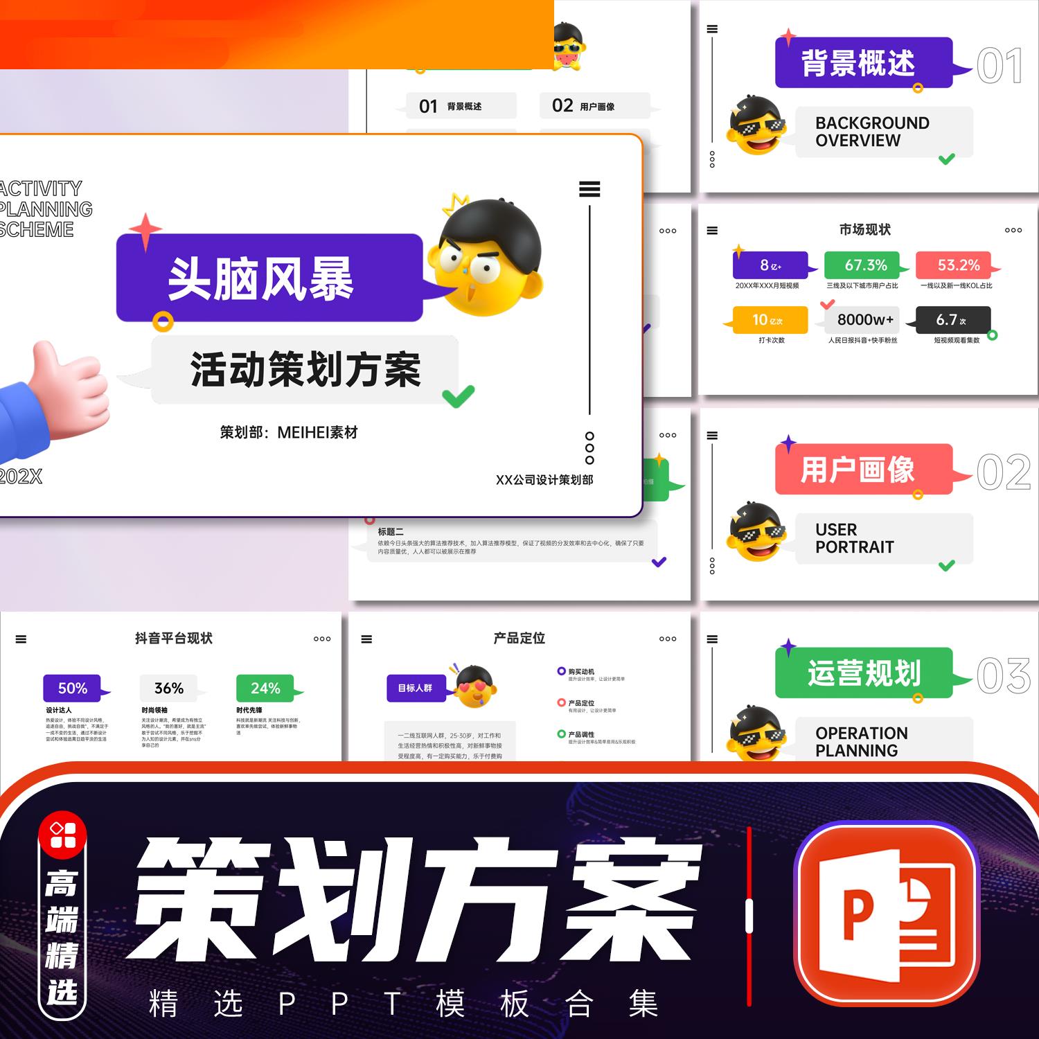 电子模板PPT模板头脑风暴活动策划方案运营销推广总结新媒体分析