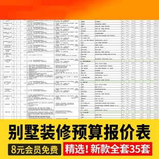 别墅装修预算室内工程施工表报价表自建房家装材料价格工程量清单