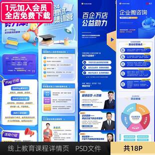 线上教育课程咨询培训长图详情页设计海报素材PSD模板