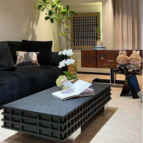 中古侘寂风设计师款实木茶几现代简约创意款客厅家用长方形咖啡桌