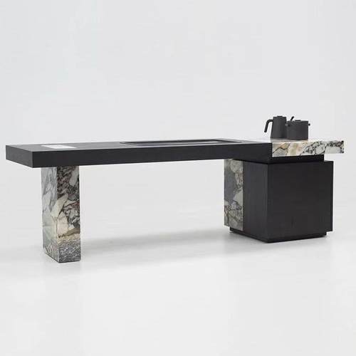 家意式轻泡奢板天茶然大理石茶桌现代简约设计岩师款用烧水桌茶台