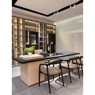 中古风实木茶桌办公室别墅高级感家用茶室泡茶桌意式轻奢奢石茶台