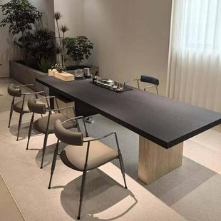 现代轻奢简约实木茶桌长方形客厅家用设计师别墅大平层高级感茶台