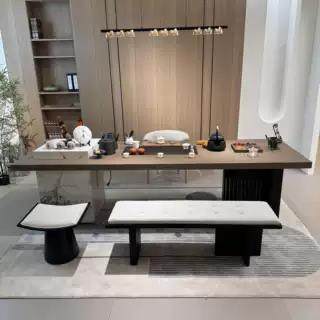 意式代现简大理岩板茶桌家用中式泡石茶新台设计极创意款办公师桌