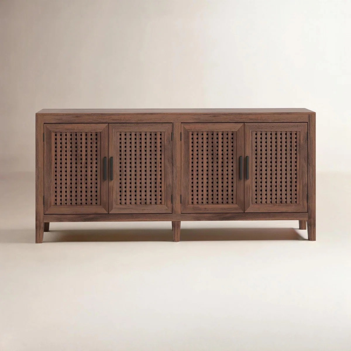 法式复古胡桃木电视柜镂空四门