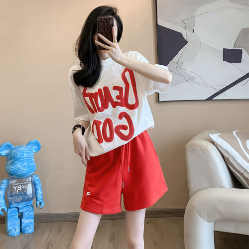 2026夏季字母印花短袖两件套女