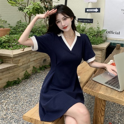 宽松遮肚收腰polo连衣裙女