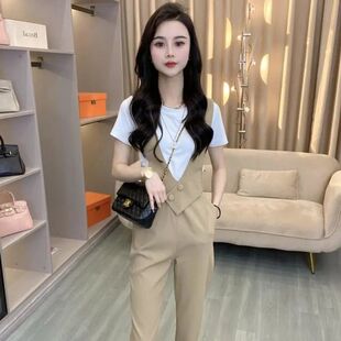 时尚轻熟风套装女2026夏春新款洋气减龄休闲背带裤百搭T恤两件套