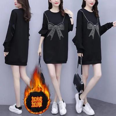 大码女装2025年春季新款胖mm加绒韩版宽松显瘦减龄卫衣连衣裙女潮