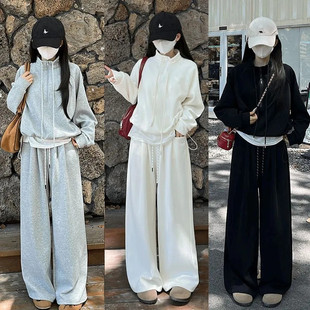 高腰显瘦阔腿裤 新款 设计感松弛感卫衣两件套 女秋季 慵懒风休闲套装