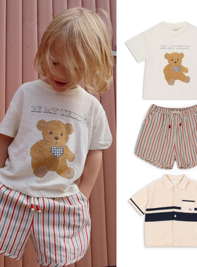 24春夏 Konges slojd新款男童短袖小熊薄款透气条纹短裤连衣裙