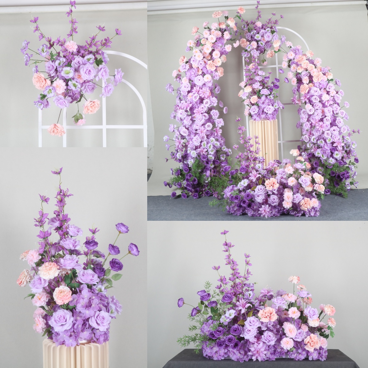 粉紫色牛角门花艺绢花婚礼仿真拱门花舞台背景求婚装饰宝宝宴布置