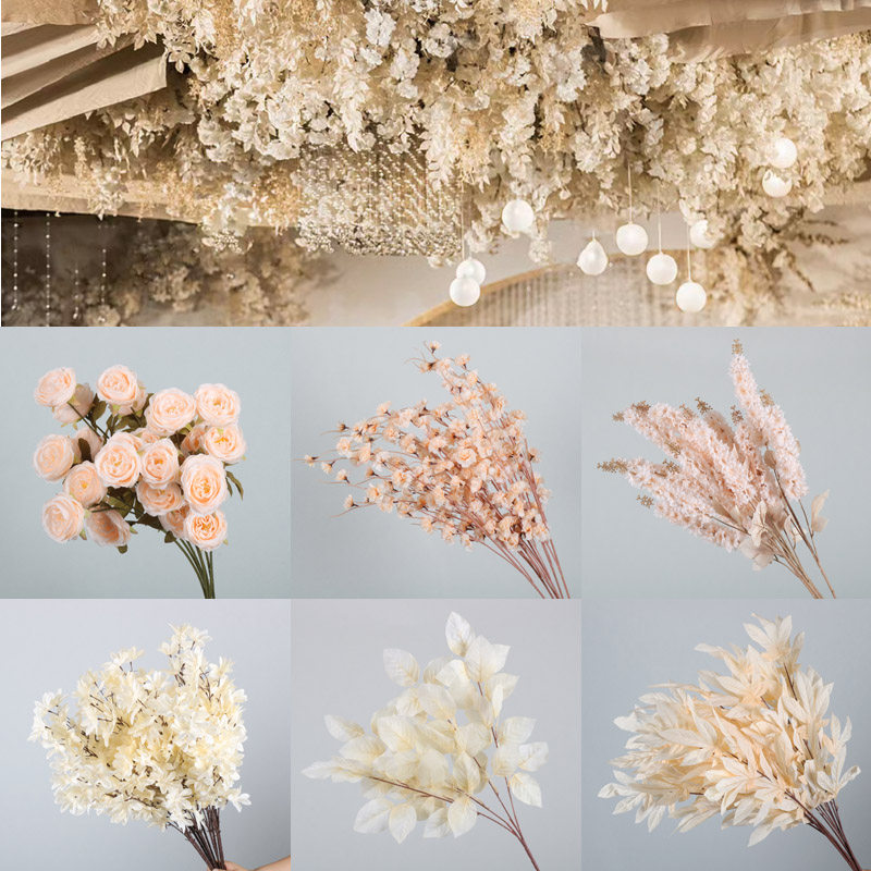 香槟色仿真花婚庆花艺香槟色绢花婚礼堂装饰花材路引花排拱门花艺
