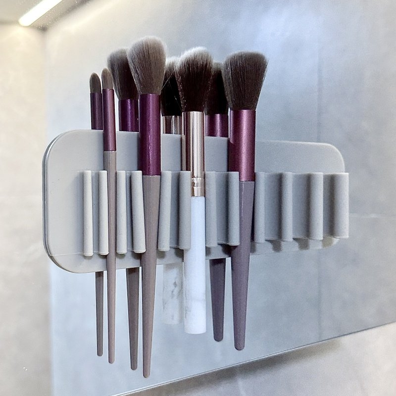 镜柜壁挂化妆刷收纳盒硅胶免打孔梳妆台置物卧室眉笔分格晾晒架,收纳整理,化妆刷收纳盒/桶,淘宝优惠券,粉丝福利购,淘宝优惠卷