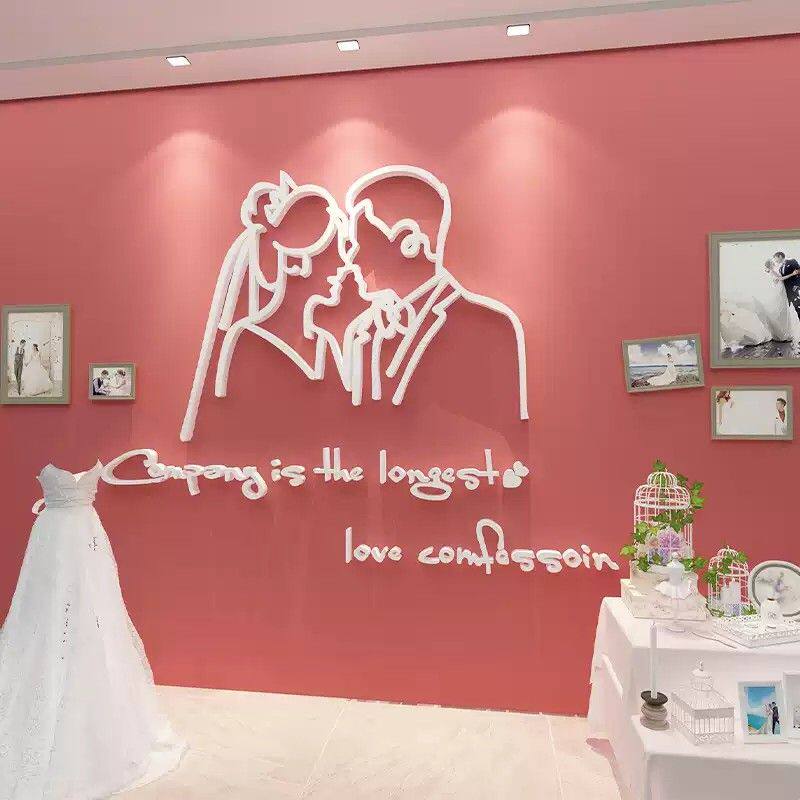 网红婚纱店装饰品婚介公司背景婚庆形象墙面贴画婚恋橱窗场景布置图片