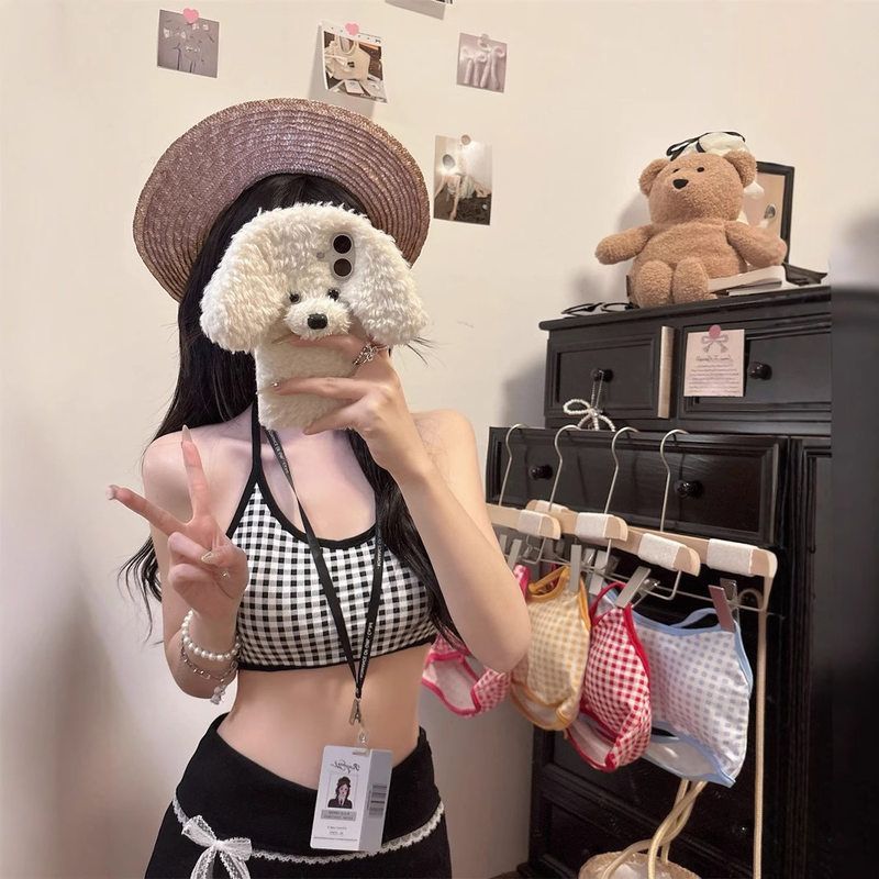 白色带胸垫小吊带背心女内搭辣妹美背内衣一体式外穿打底挂脖上衣